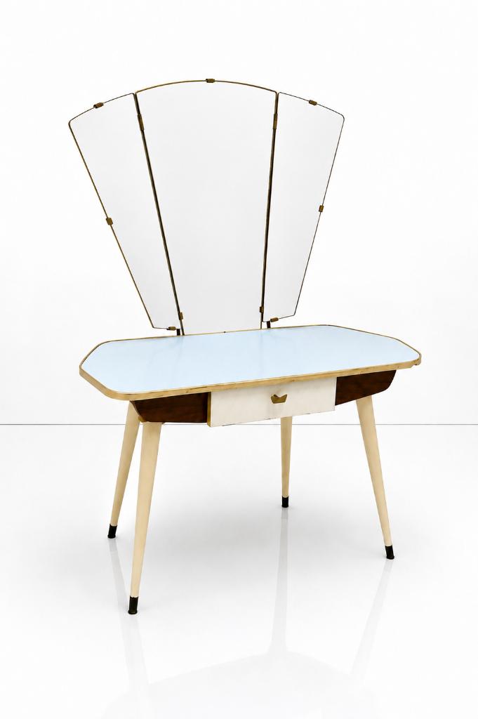 Vintage jaren 50 kaptafel – mid century retro – Tiffany blue, Ophalen, Gebruikt, 100 tot 150 cm, 50 tot 100 cm