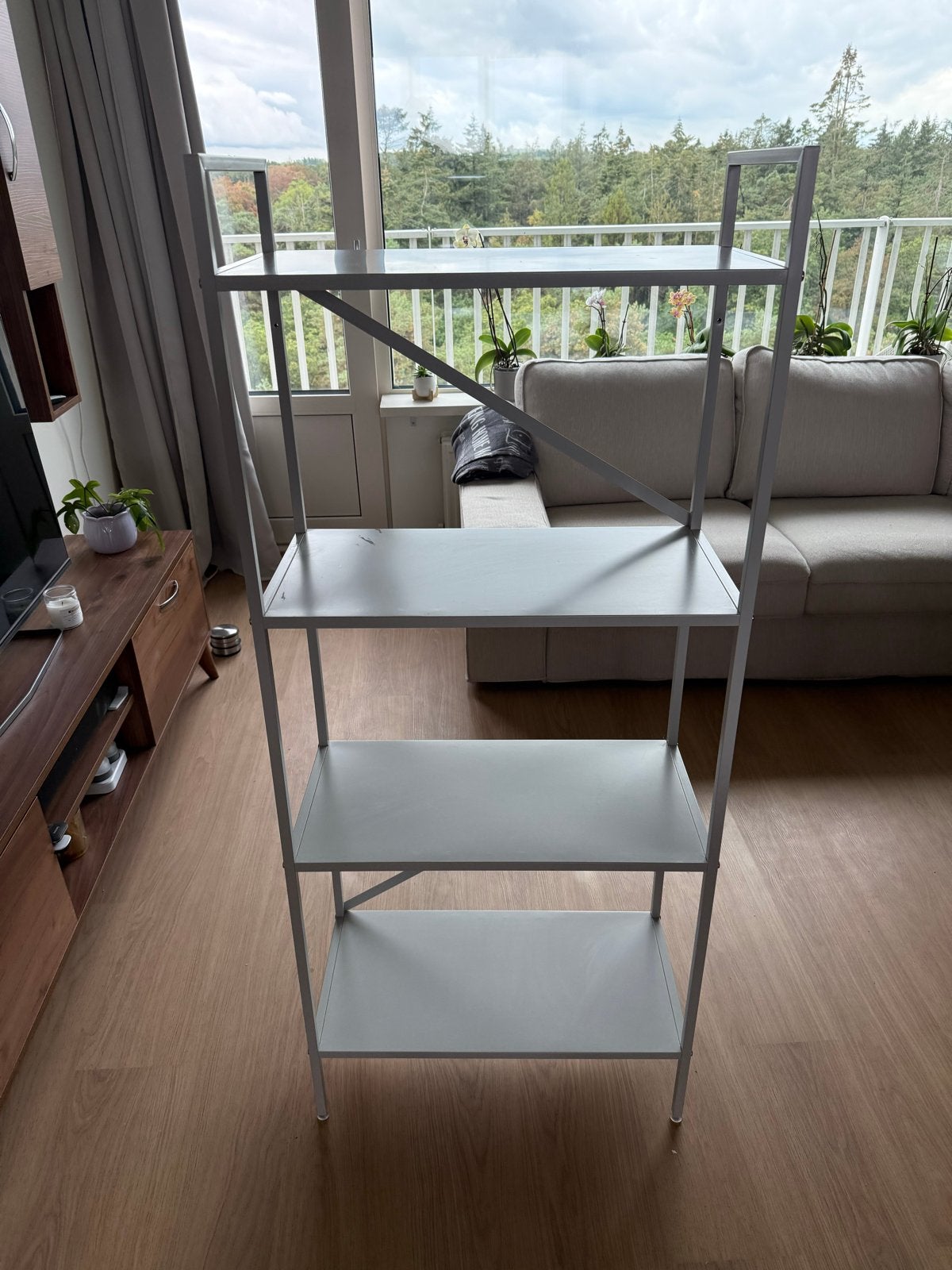 Nette stijlvolle grijze open stellingkast met 4 planken, Ophalen, Met plank(en), 100 tot 150 cm, 50 tot 100 cm