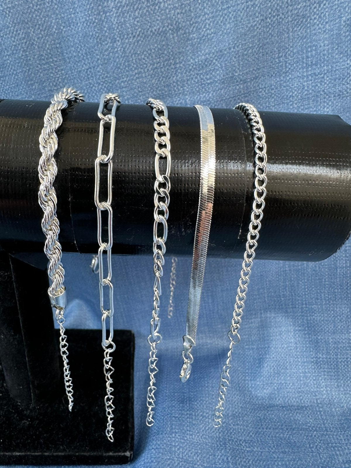 Set prachtige verzilverde schakel armbanden, Ophalen of Verzenden, Nieuw, Zilver, Overige materialen