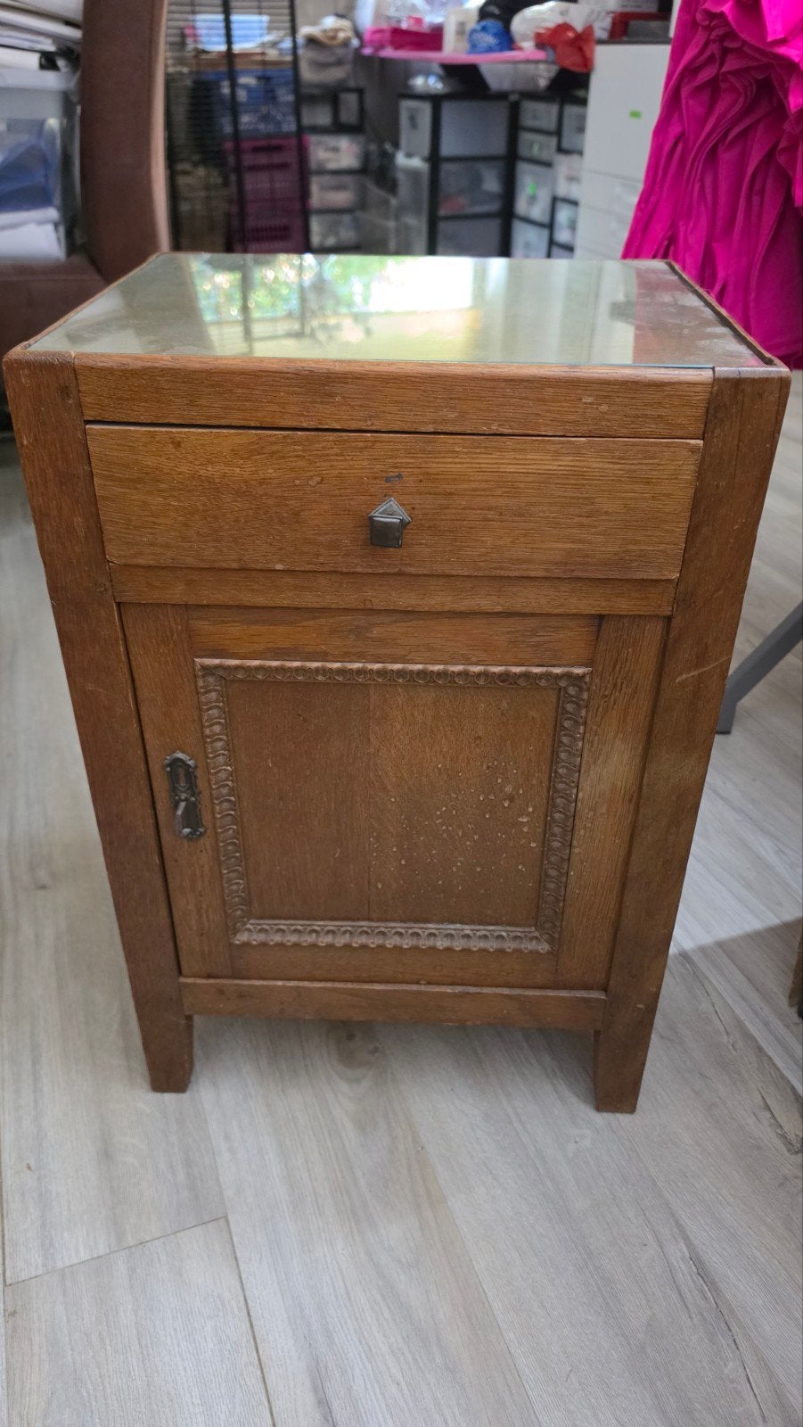 Vintage nachtkastje met lade en deurtje, Antiek en Kunst, Ophalen
