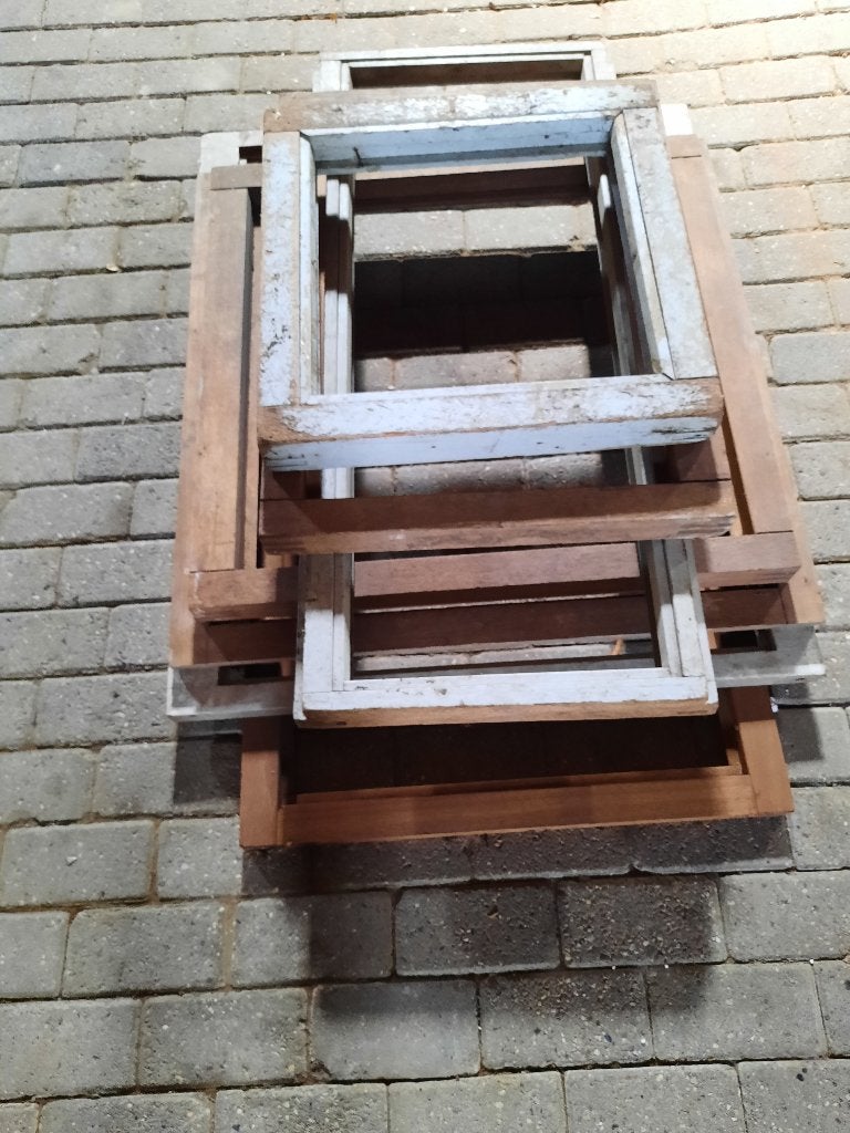 7 hardhouten ramen, Ophalen, Gevelraam of Ruit, Minder dan 80 cm, 80 tot 120 cm
