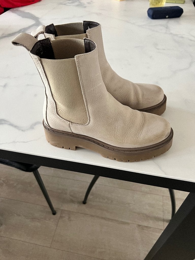 Beige leren enkellaarzen - Maat 37, Ophalen, Beige, Lage of Enkellaarzen, Manfield