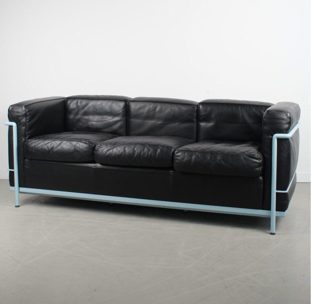 Cassina LC2 Bank 3-Zits Zwart Leer - Blauw, Niet ingevuld, Zo goed als nieuw, Niet ingevuld, Niet ingevuld