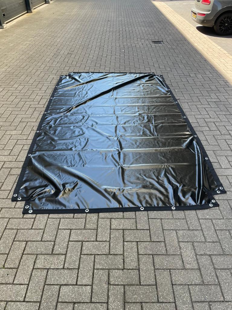 zwart PVC afdekzeil cm 200x345 met 2 hoekuitsp. 14x14cm, Ophalen of Verzenden, Nieuw, 5 tot 10 m², Zeil