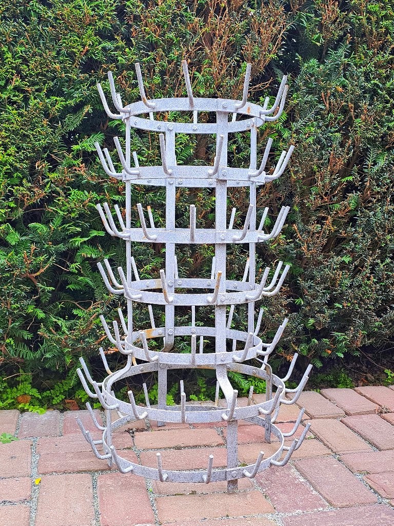 Antieke zinken FLESSENHOUDER standaard FLESSENDROGER rek, Antiek en Kunst, Ophalen
