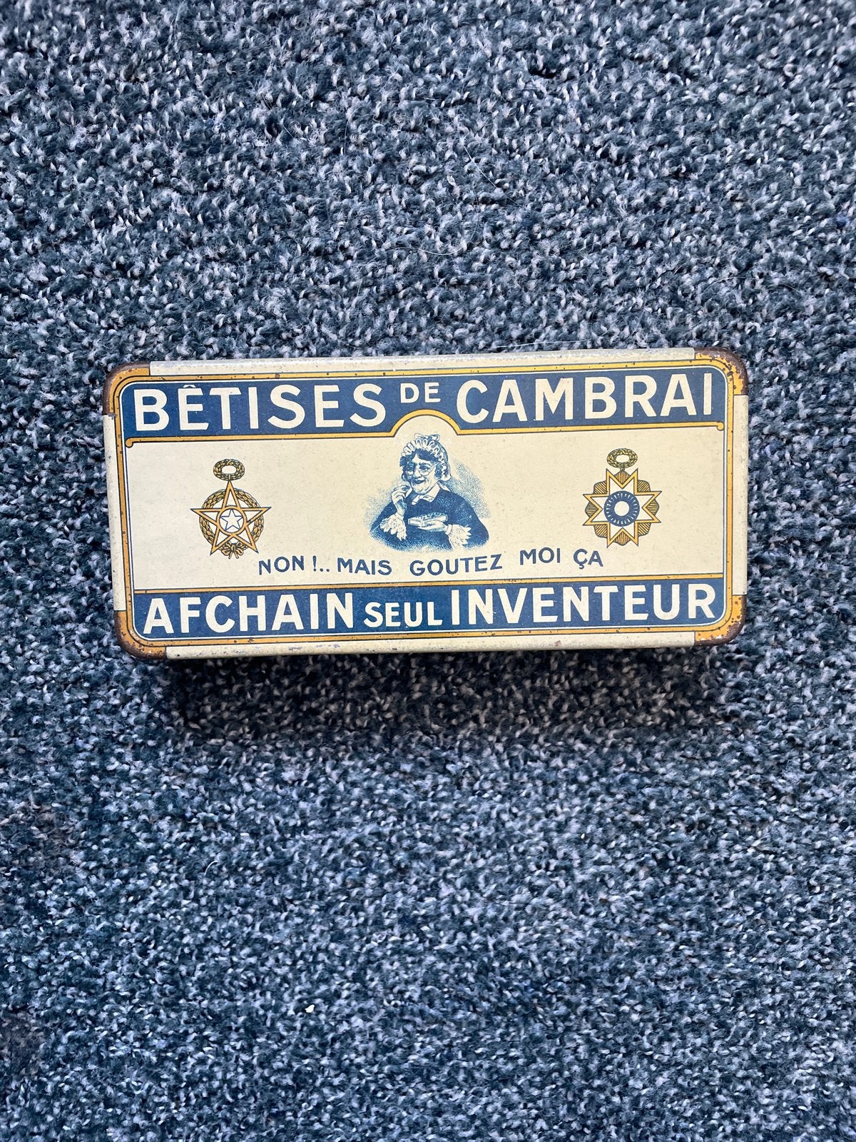 Vintage Blikken Trommel Bêtises de Cambrai Afchain, Ophalen of Verzenden, Gebruikt, Overige, Overige merken