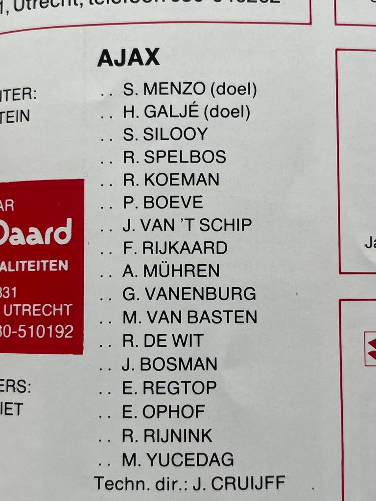 Prigramma fc utrecht ajax 1985/1986   rijkasrd koeman, Tickets en Kaartjes, Eén persoon