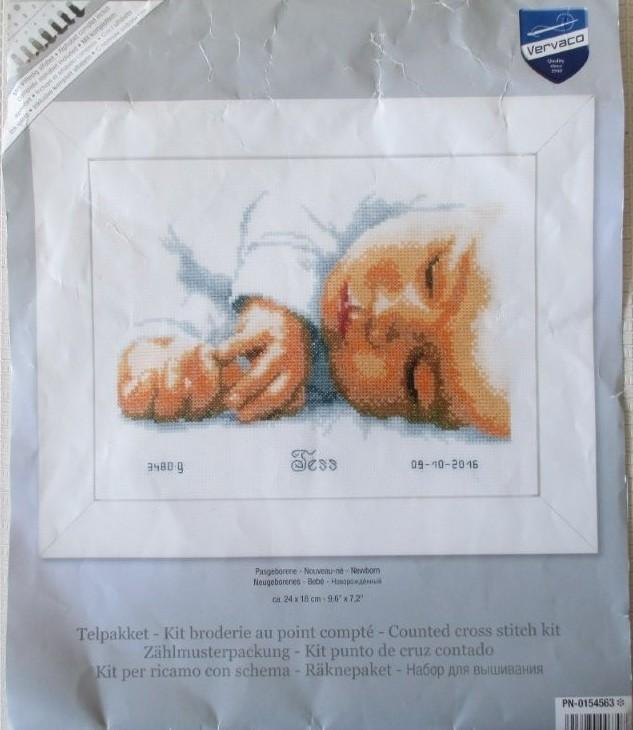 Borduurpakket,Vervaco,geboorte baby,Borduren,kruissteek, Verzenden, Zo goed als nieuw, Borduurpakket