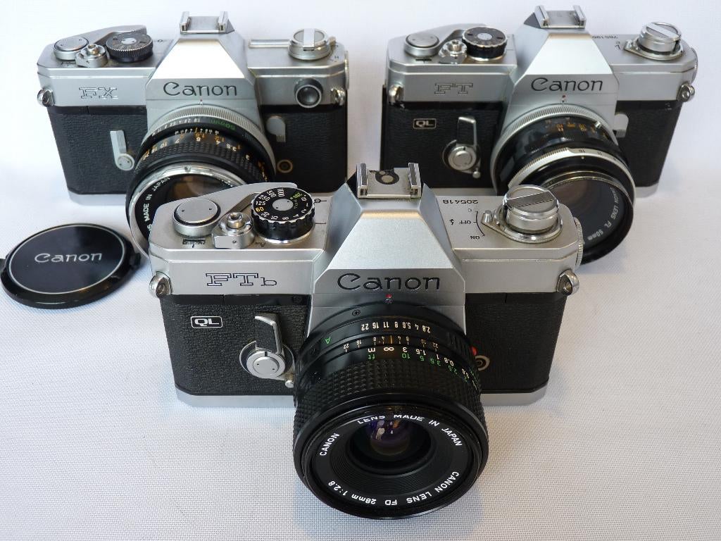 Canon FX, FT QL, FTB QL met Canon FD 1.8/50 of Canon 2.8/28m, Audio, Tv en Foto, Fotocamera's Analoog, Ophalen of Verzenden, Gebruikt