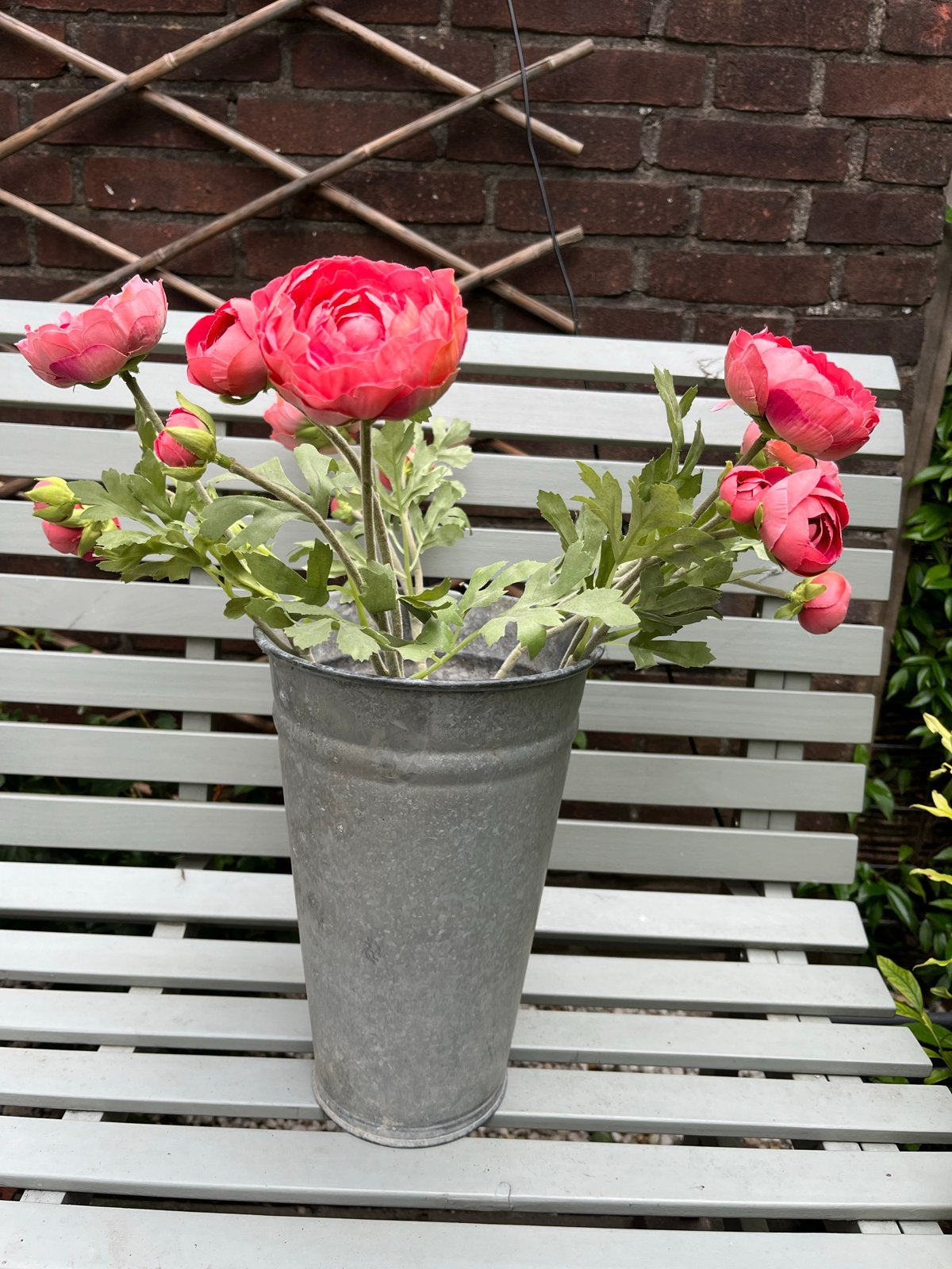 Brocante Zinken Vaas - 30cm Hoog, 20cm Diameter, Ophalen of Verzenden