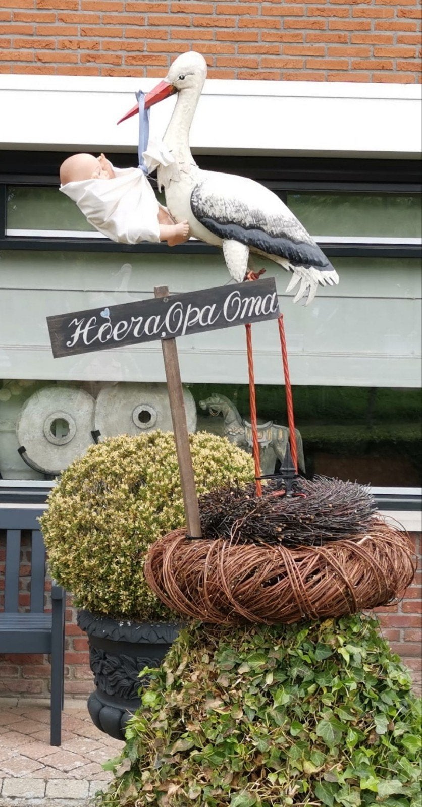 geboorte jongen ooievaar opa en oma kleinzoon, Ophalen, Nieuw, Geboortebord