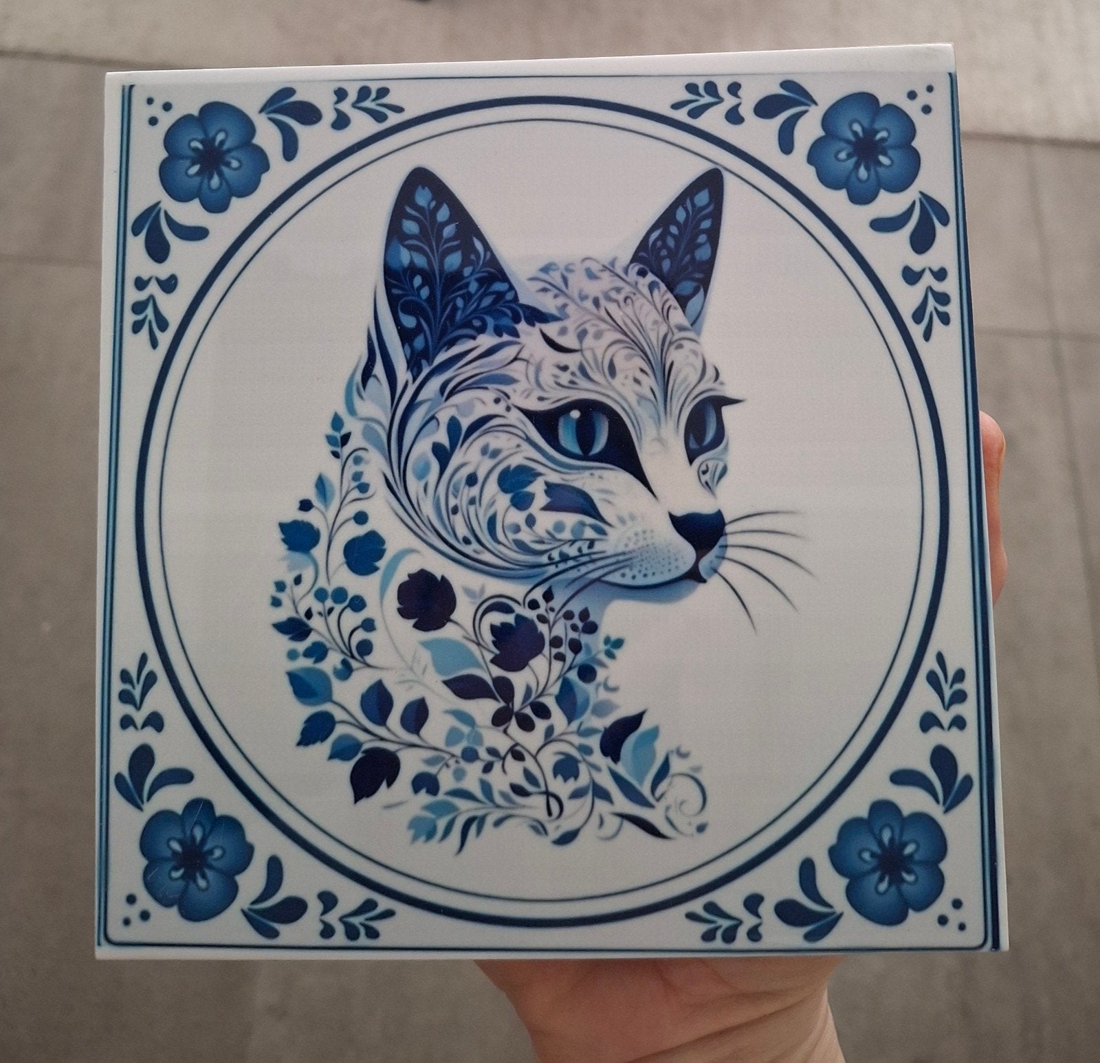 Keramische decoratie tegel met kat - 15x15 cm, Antiek en Kunst, Antiek | Wandborden en Tegels, Ophalen of Verzenden