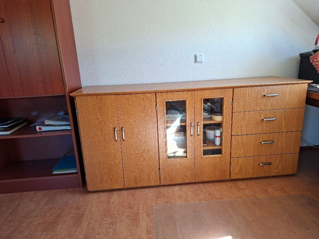 Vintage dressoir eiken met vitrine, Ophalen, Gebruikt, Met deur(en), 150 tot 200 cm
