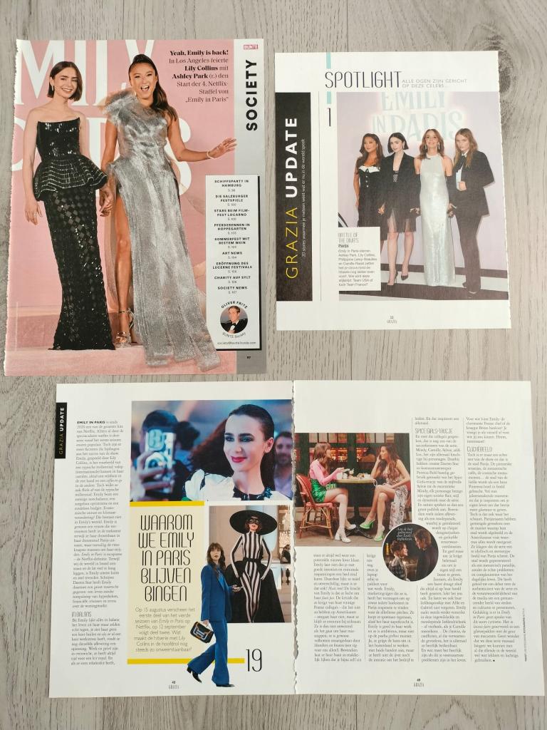 Emily in Paris / Lily Collins tijdschriften knipsels, Verzenden, Zo goed als nieuw, Film, Overige typen