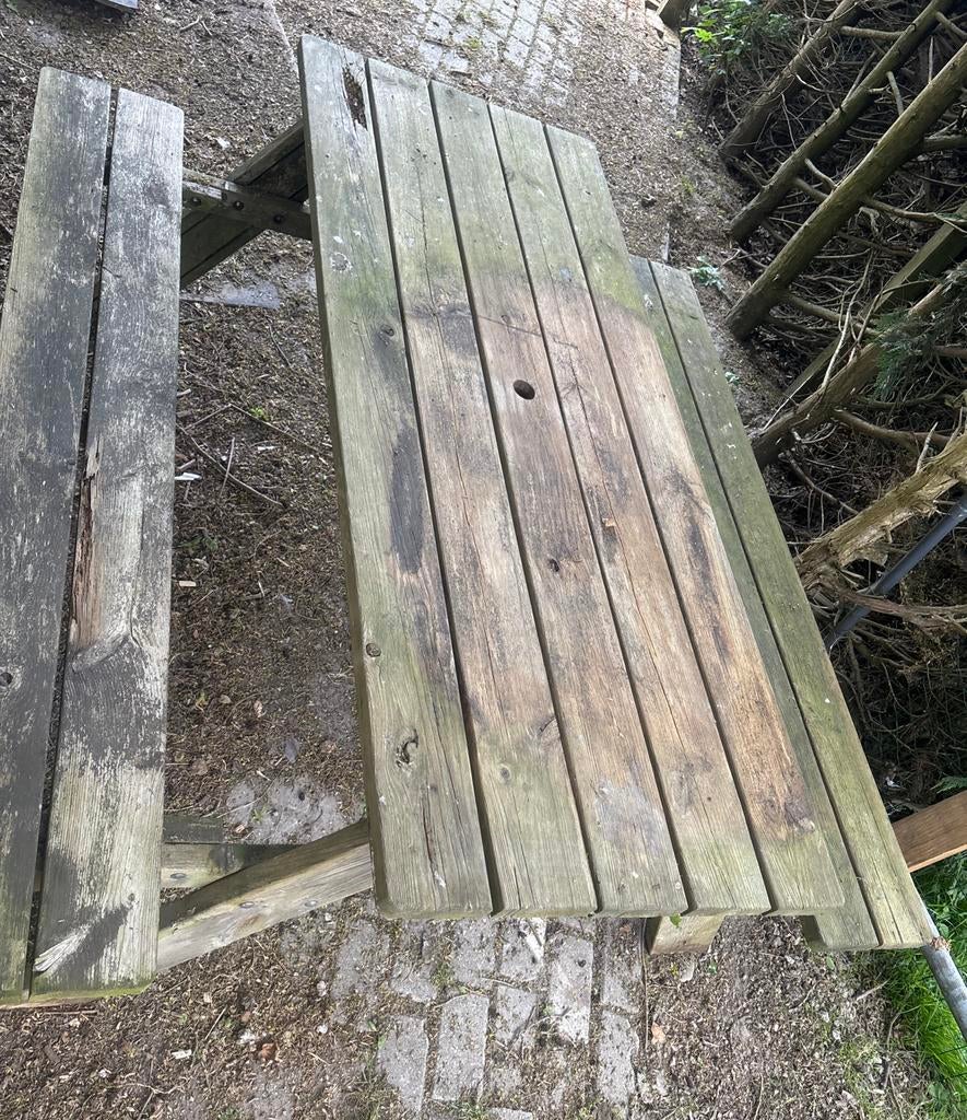 Inklapbare picknicktafel - Gebruikt met enkele plekjes, Tuin en Terras, Ophalen of Verzenden, Zo goed als nieuw, Inklapbaar, Rechthoekig