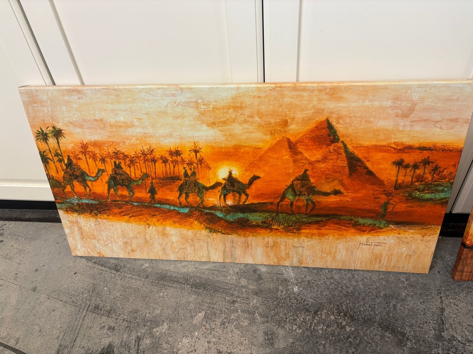 2 Schilderijen 50x100cm - Afrikaanse en Egyptische taferelen, Ophalen, Dieren, Op houten frame, Overige technieken