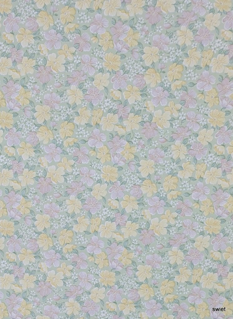 12521 Lichtgroen behang met lila en gele bloemen swiet, Huis en Inrichting, Stoffering | Behang, Verzenden, Minder dan 10 m², Wit