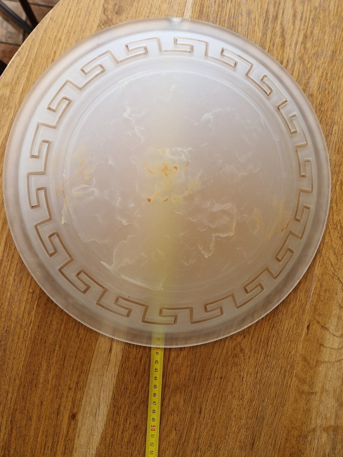 2 Plafondlampen met Grieks patroon, 40cm diameter, Huis en Inrichting, Ophalen of Verzenden, Gebruikt, Glas