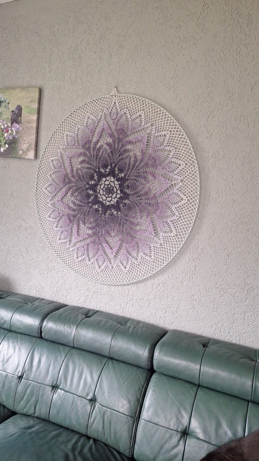 Groot gehaakt mandala wandkleed - paars/wit, Ophalen, Boho, Zo goed als nieuw, Handgemaakt