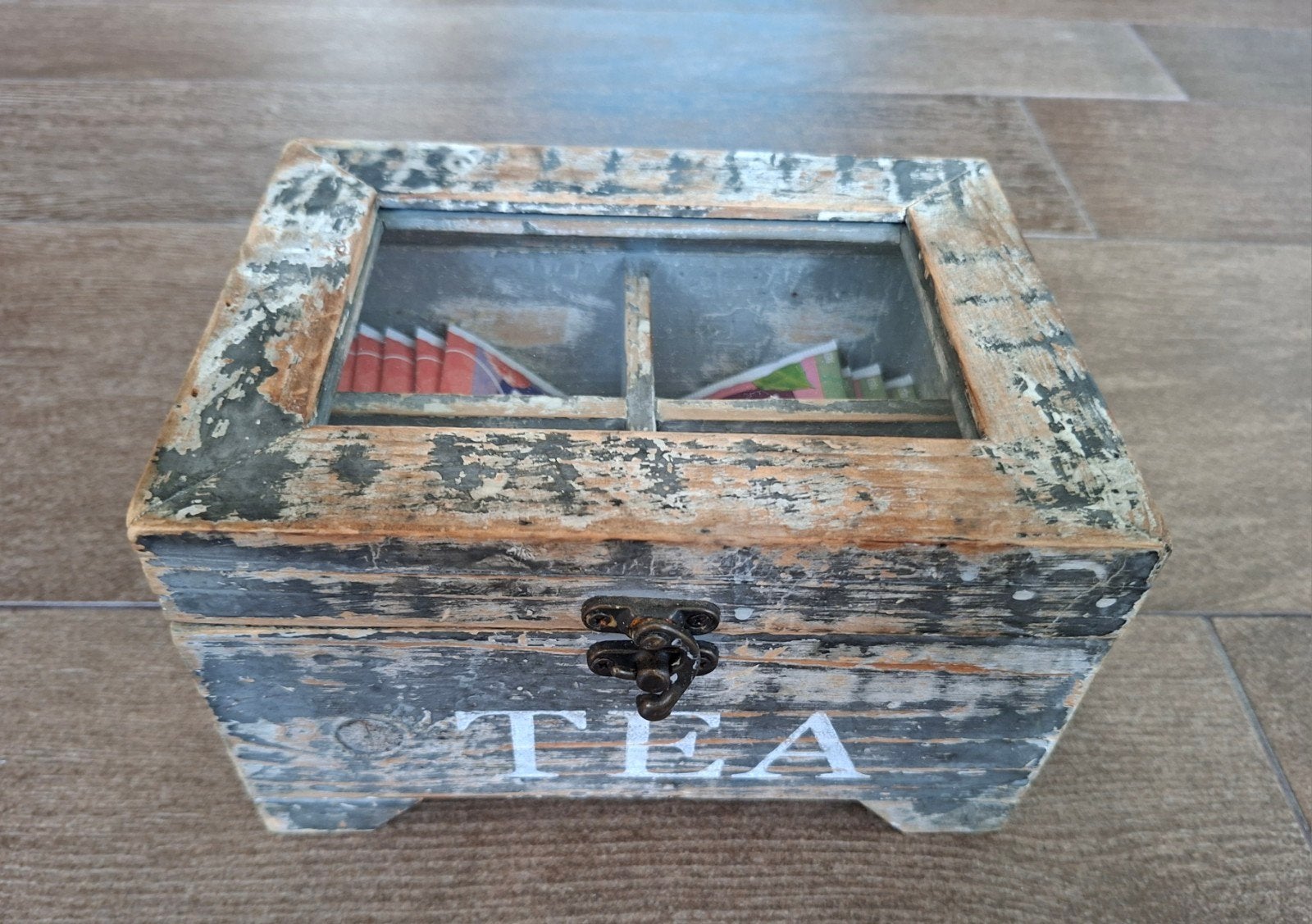 Vintage theedoosje, Ophalen of Verzenden, Rechthoekig, Hout