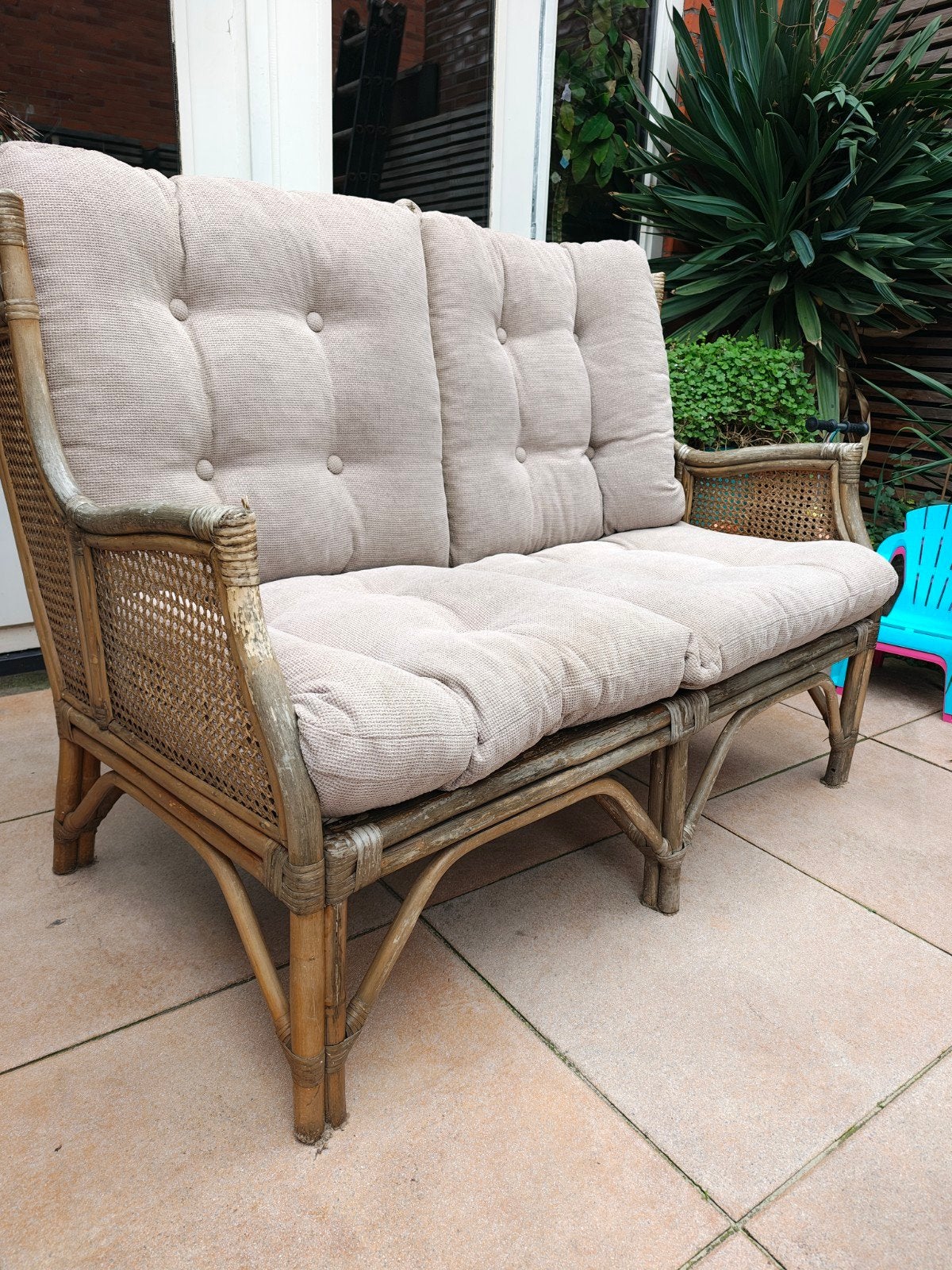 Bamboe rieten rotan love seat / 2-zits bank, Huis en Inrichting, Ophalen