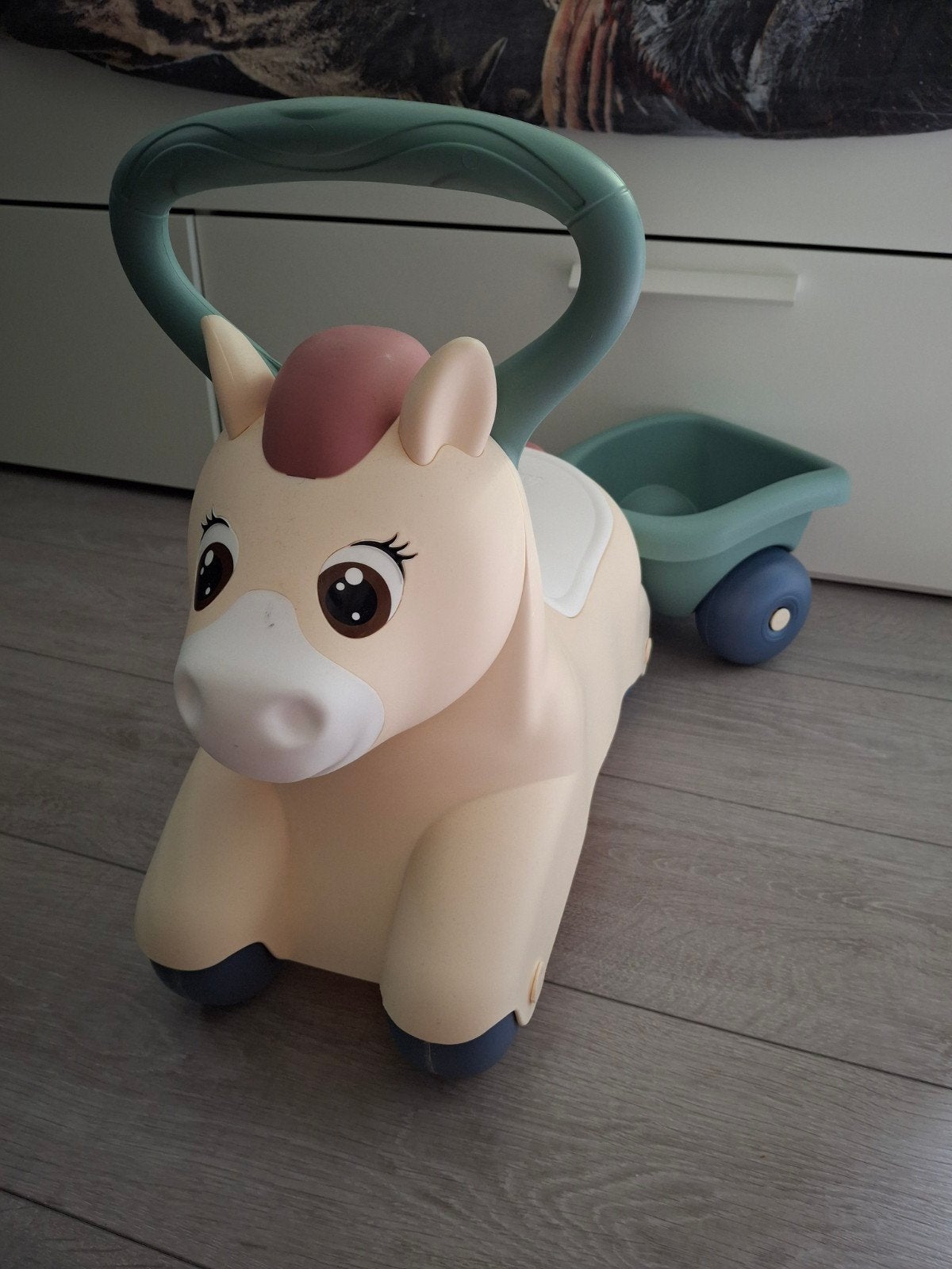 Smoby pony loopauto met kar, Kinderen en Baby's, Ophalen, Zo goed als nieuw