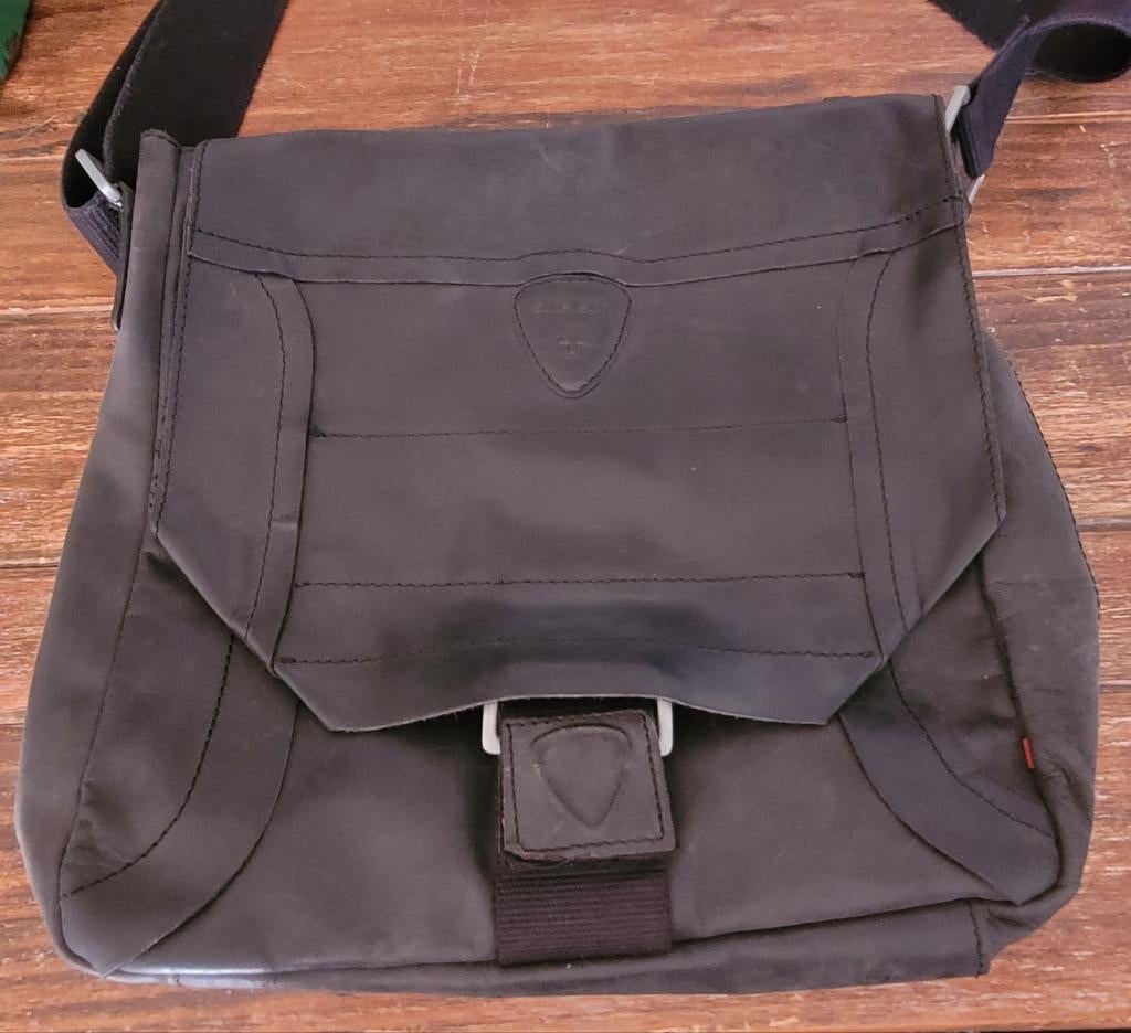 Strellson leren schoudertas dames of heren 32x32 cm, Overige merken, Gebruikt, Zwart, Ophalen of Verzenden