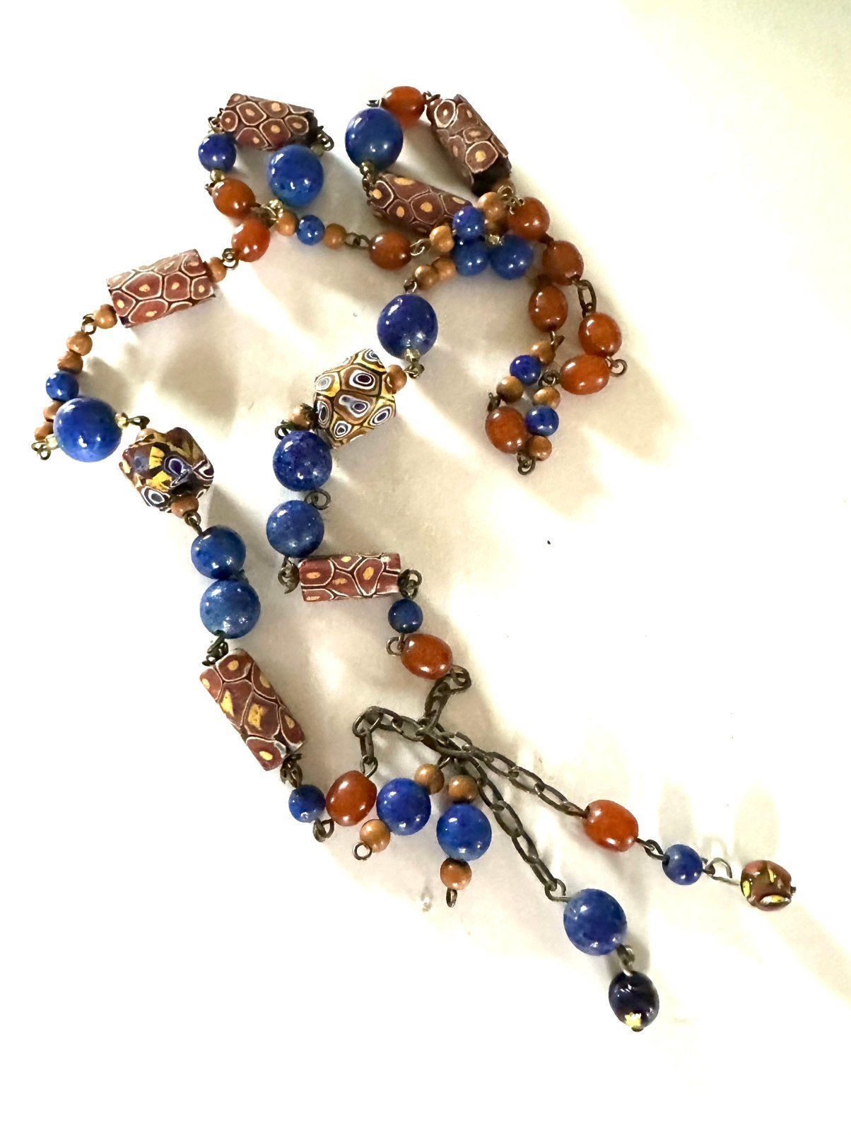 Antieke handelskralen  bakeliet en lapis lazuli ketting, Sieraden, Tassen en Uiterlijk, Kettingen, Verzenden, Zo goed als nieuw