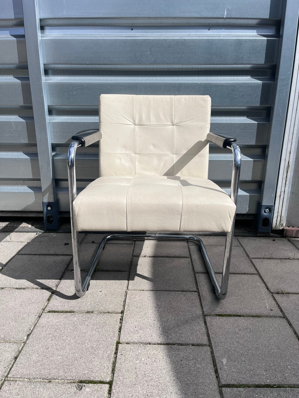 6x Heerlijke stoel - crème leer en chroom, Ophalen, Gebruikt, Wit, Leer