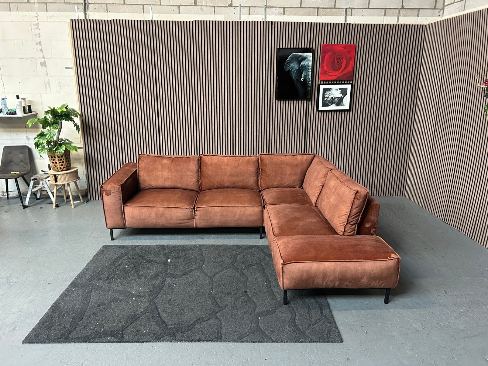 GRATIS LEVERING Velvet Hoekbank Bruin 276X230 GEREINIGD, Koper velvet hoekbank, Hoekbank, Ophalen of Verzenden, Zo goed als nieuw