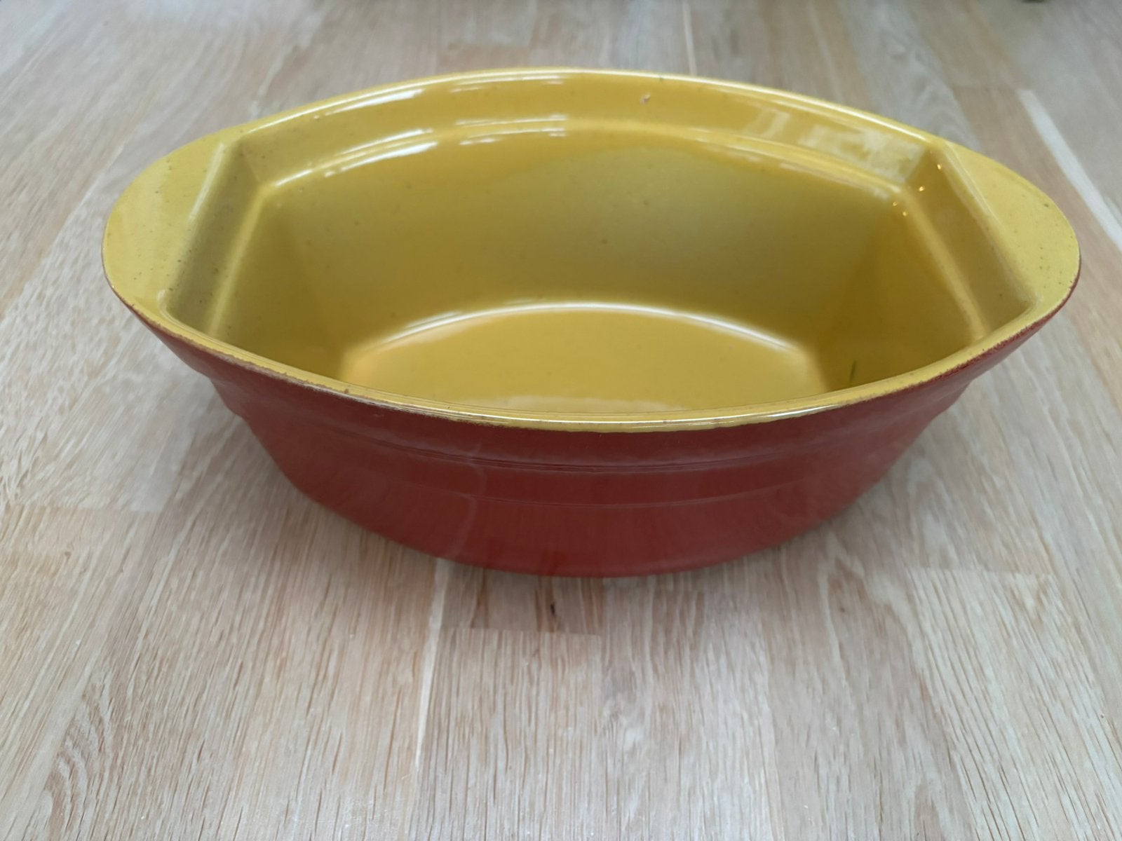 Franse ovenvaste schaal, geel / bruin, zga. Nieuw, Overige merken, Vintage, Ophalen of Verzenden, Aardewerk