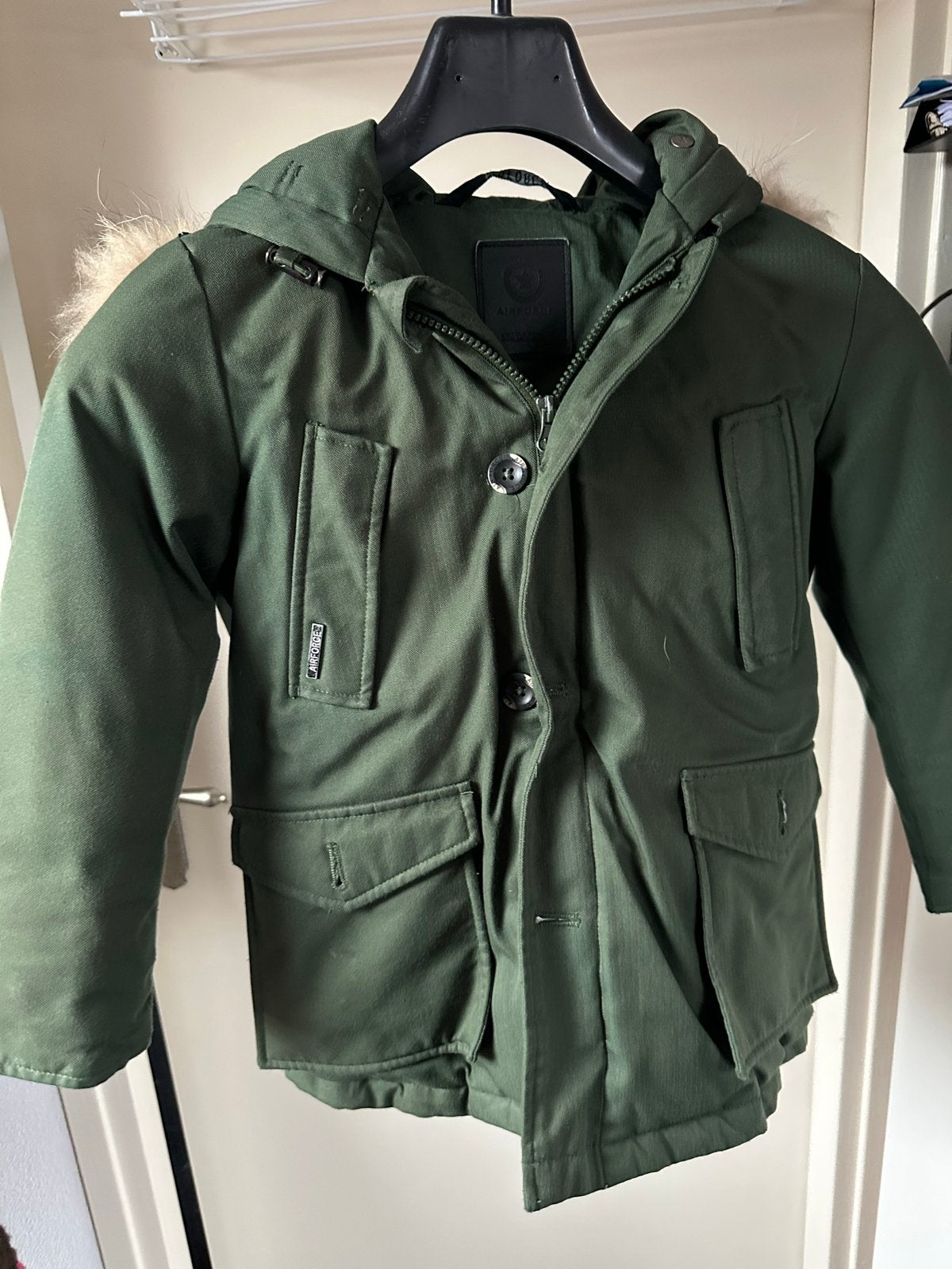 Airforce winterjas groen met bontkraag voor kinderen, Ophalen of Verzenden, Gebruikt, Jongen of Meisje