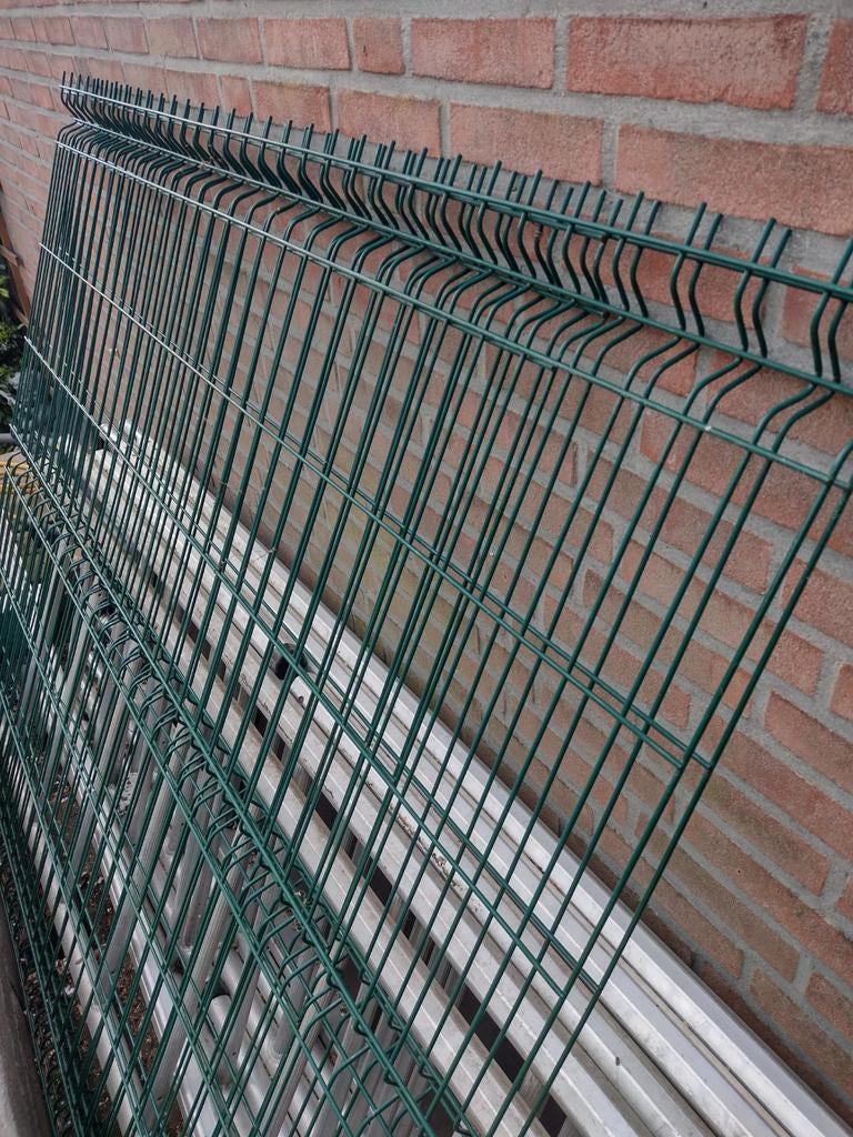 3 hekwerkdelen 1,75x1,55 - Groen dubbelstaafmat hekwerk, Tuin en Terras, Tuinhekken en Hekwerk, Gebruikt, Dubbelstaafmat hekwerk