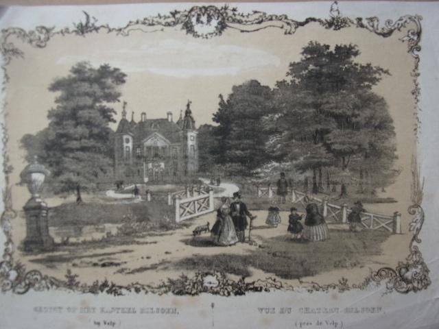 Gezigt op het kasteel Biljoen ( bij Velp) ca. 1850 Ing.Litho, Antiek en Kunst, 1800 - 1899, Architectuur, Ophalen of Verzenden