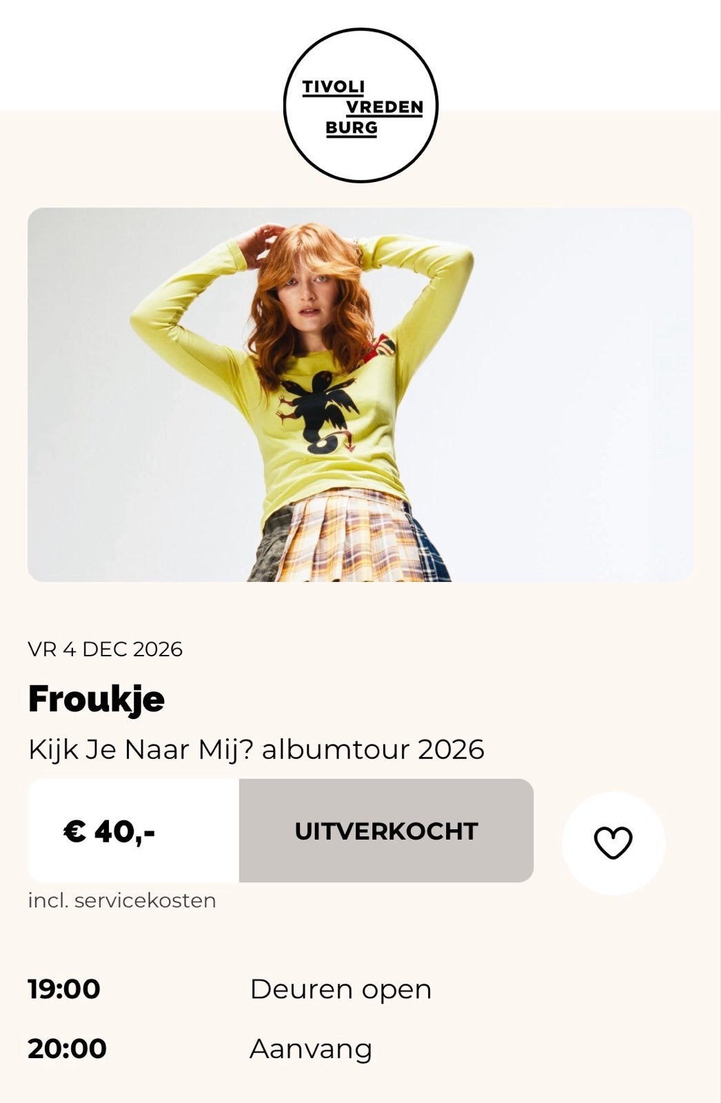 2x ticket voor Froukje in Tivoli op vr 4 dec 2026, Tickets en Kaartjes, Twee personen, December