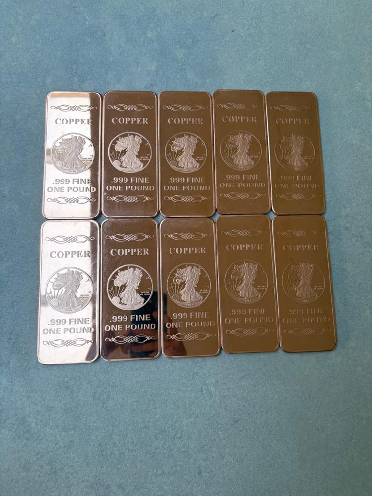 10x Koper Baar - .999 Fijn - One Pound American Eagle, Ophalen of Verzenden, Koper