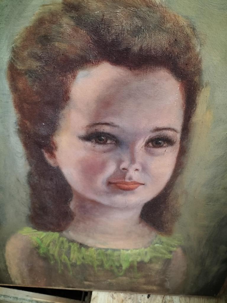 Vintage Portret Schilderij Meisje - Olieverf op Paneel 1969, Ophalen of Verzenden