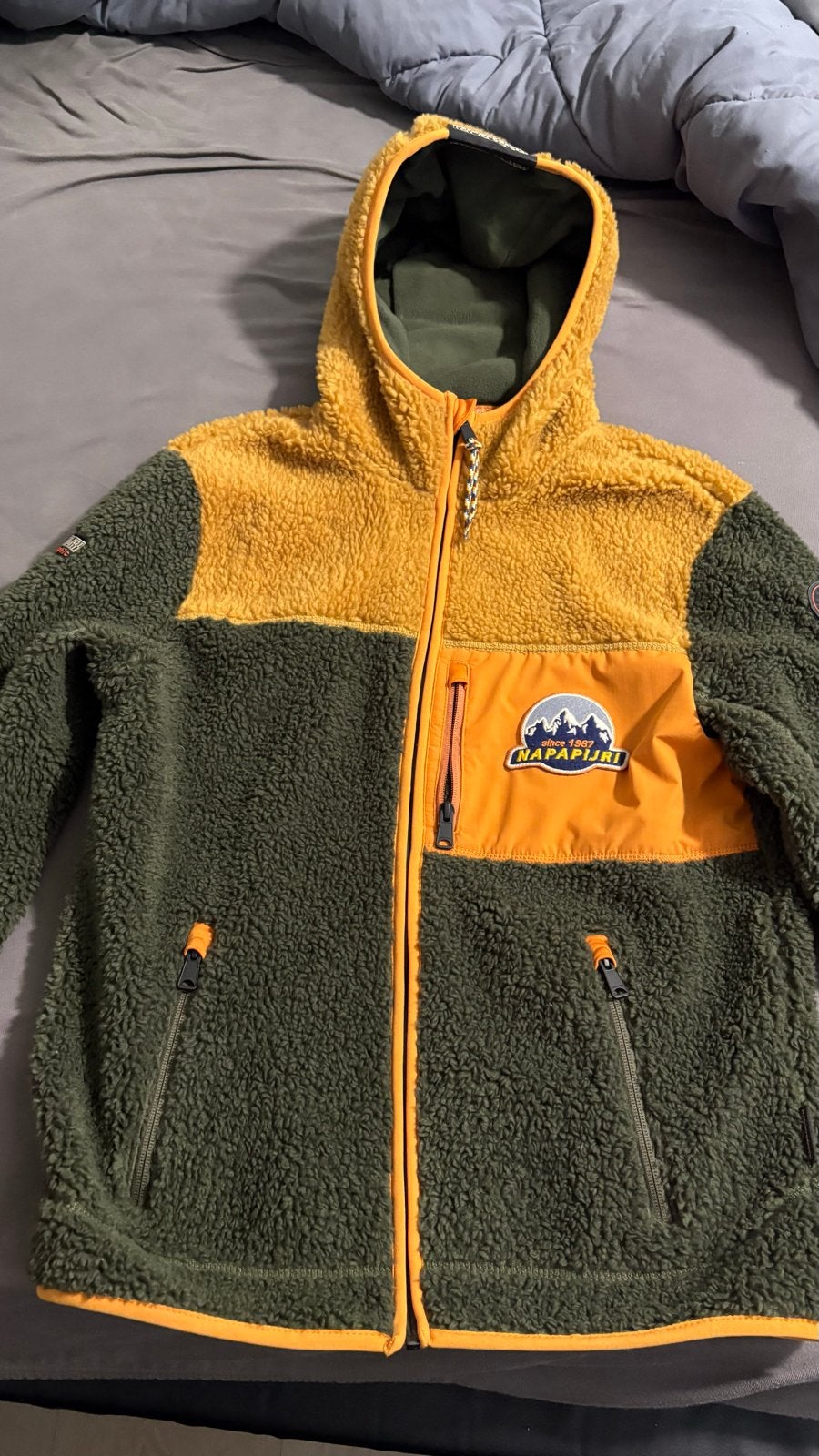 Napapijri Fleece Jas/vest - Groen/Geel - Maat M, Ophalen of Verzenden, Zo goed als nieuw, Maat 48/50 (M), Groen