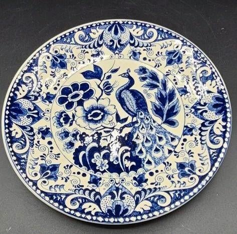 ​Prachtig Delfts Blauw Wandbord (23 cm) Klassiek Pauw-motief, Ophalen of Verzenden