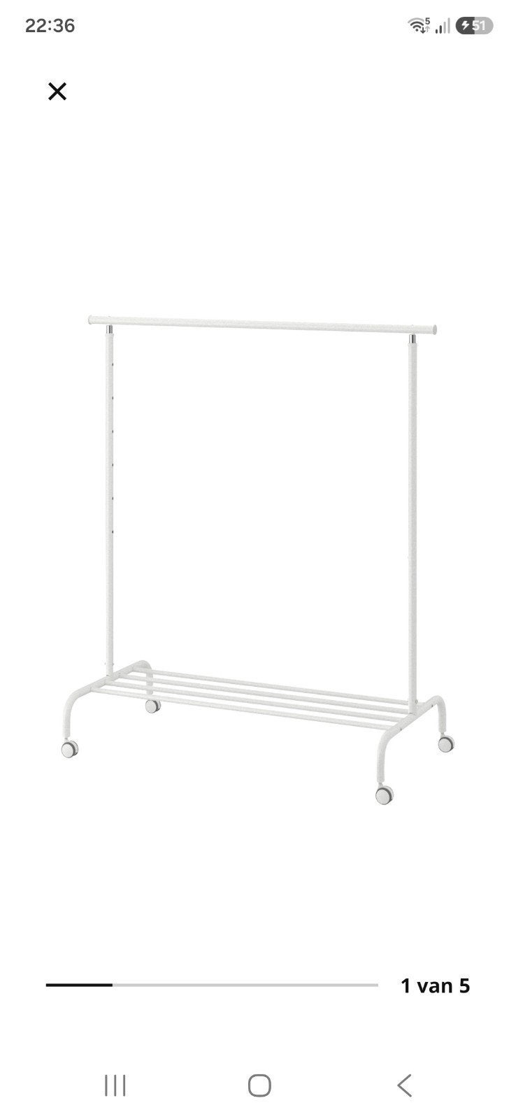 3 IKEA Kledingrekken met Wielen - Wit, Ophalen, Met wielen, Gebruikt