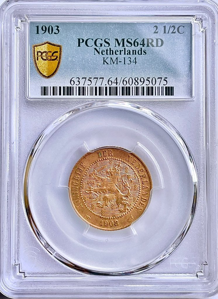 2 1/2 Cent 1903 MS64RD PCGS / TopPop (1/0)., Ophalen of Verzenden, Koningin Wilhelmina, Overige waardes, Losse munt