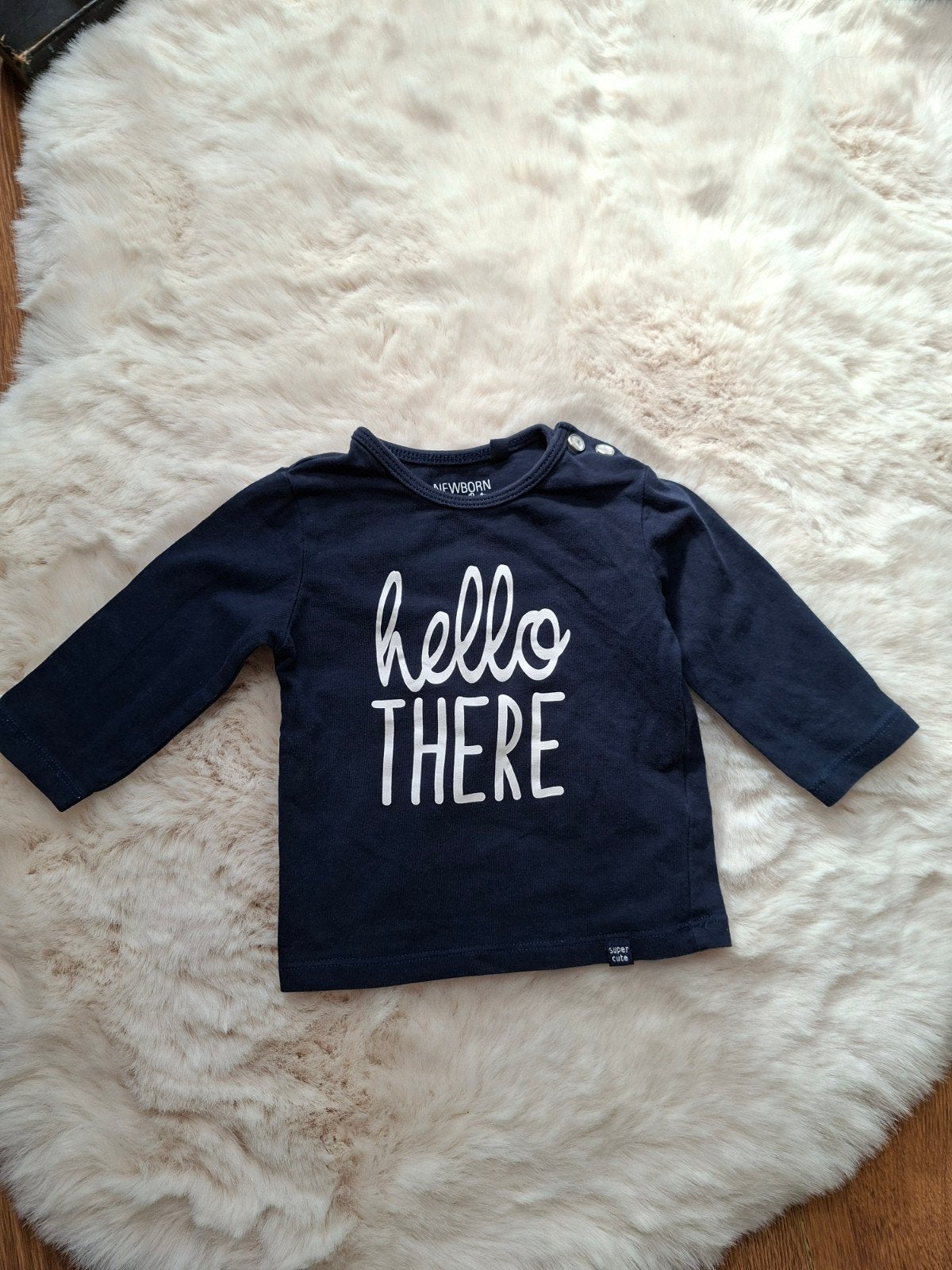 Newborn donkerblauwe longsleeve Hello There maat 56 zgan, Newborn, Ophalen of Verzenden, Zo goed als nieuw, Jongetje