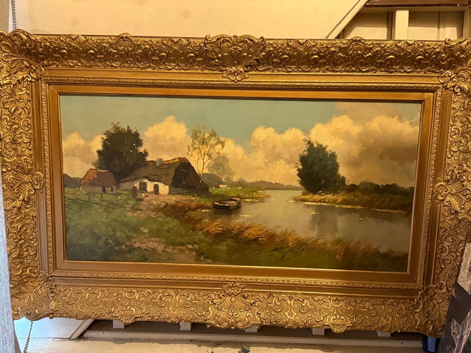 Groot Olieverf Schilderij: Hollands landschap, Ophalen, Doek, Landschap, Olieverf