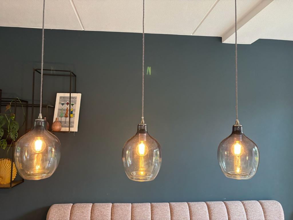 FonQ glazen lampen - set van 3, Modern, Industrieel, Ophalen of Verzenden, 75 cm of meer, Glas