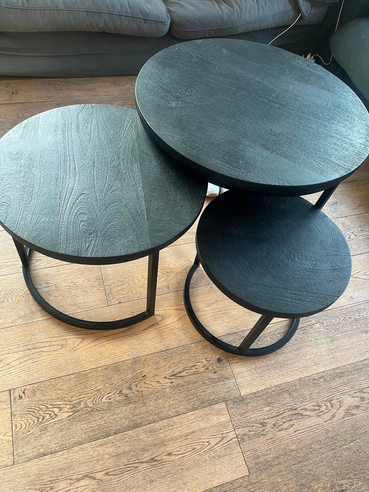 Set van 3 zwarte salontafels met stalen onderstel, Ophalen, Gebruikt, Rond, 50 tot 100 cm