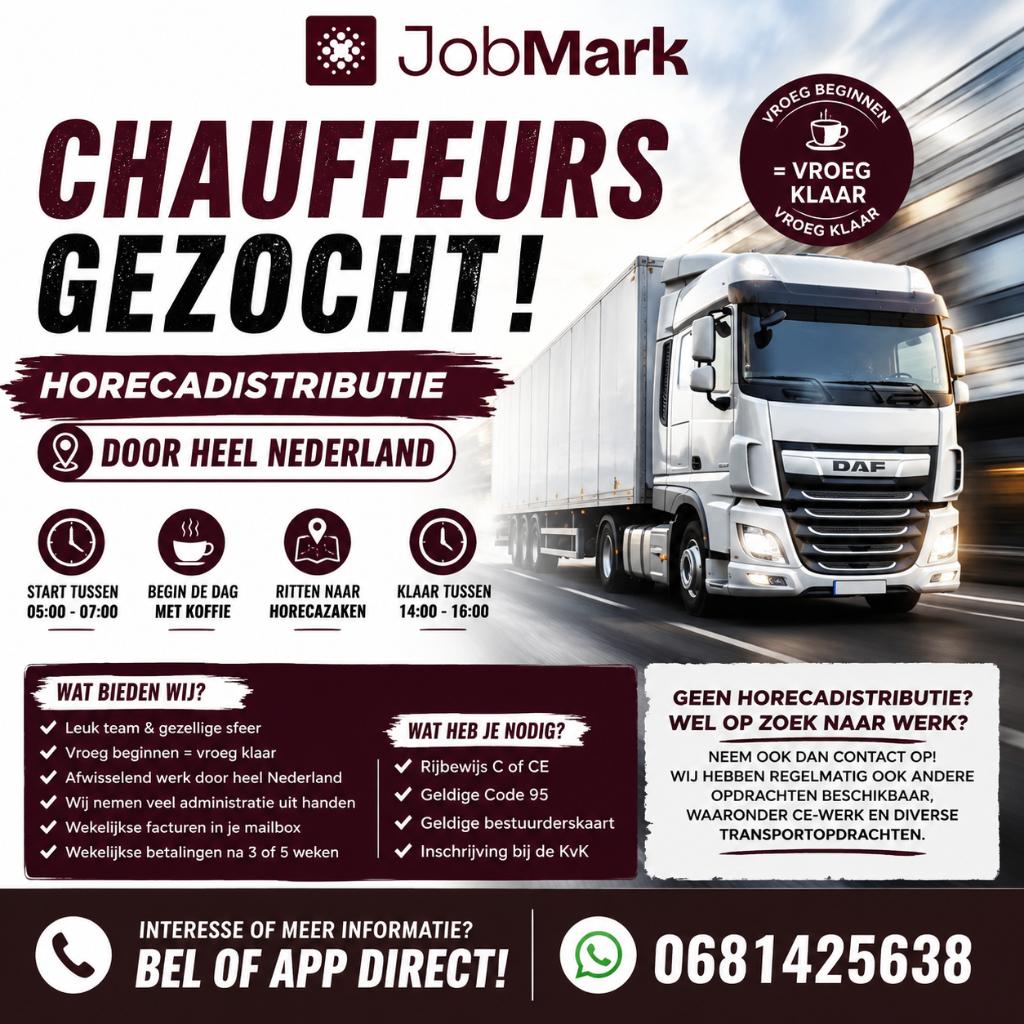 ZZP C CHAUFFEURS GEZOCHT!, Vacatures, Starter, Overige niveaus, Geschikt als bijbaan, Freelance of Uitzendbasis