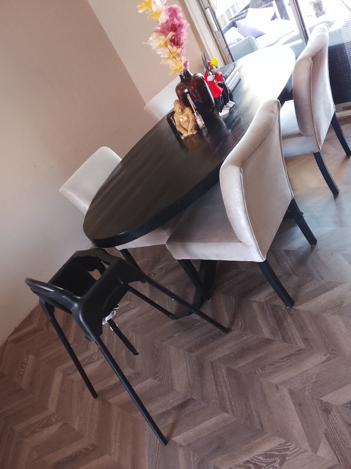 Eethoek met croco stoelen, Ophalen of Verzenden, Gebruikt, 75 m² of meer, Laminaat