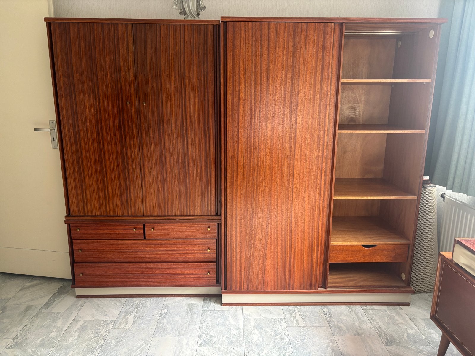 Vintage slaapkamermeubilair - Kast en nachtkastjes, Ophalen, Gebruikt, 65 cm of meer, 70 cm of meer