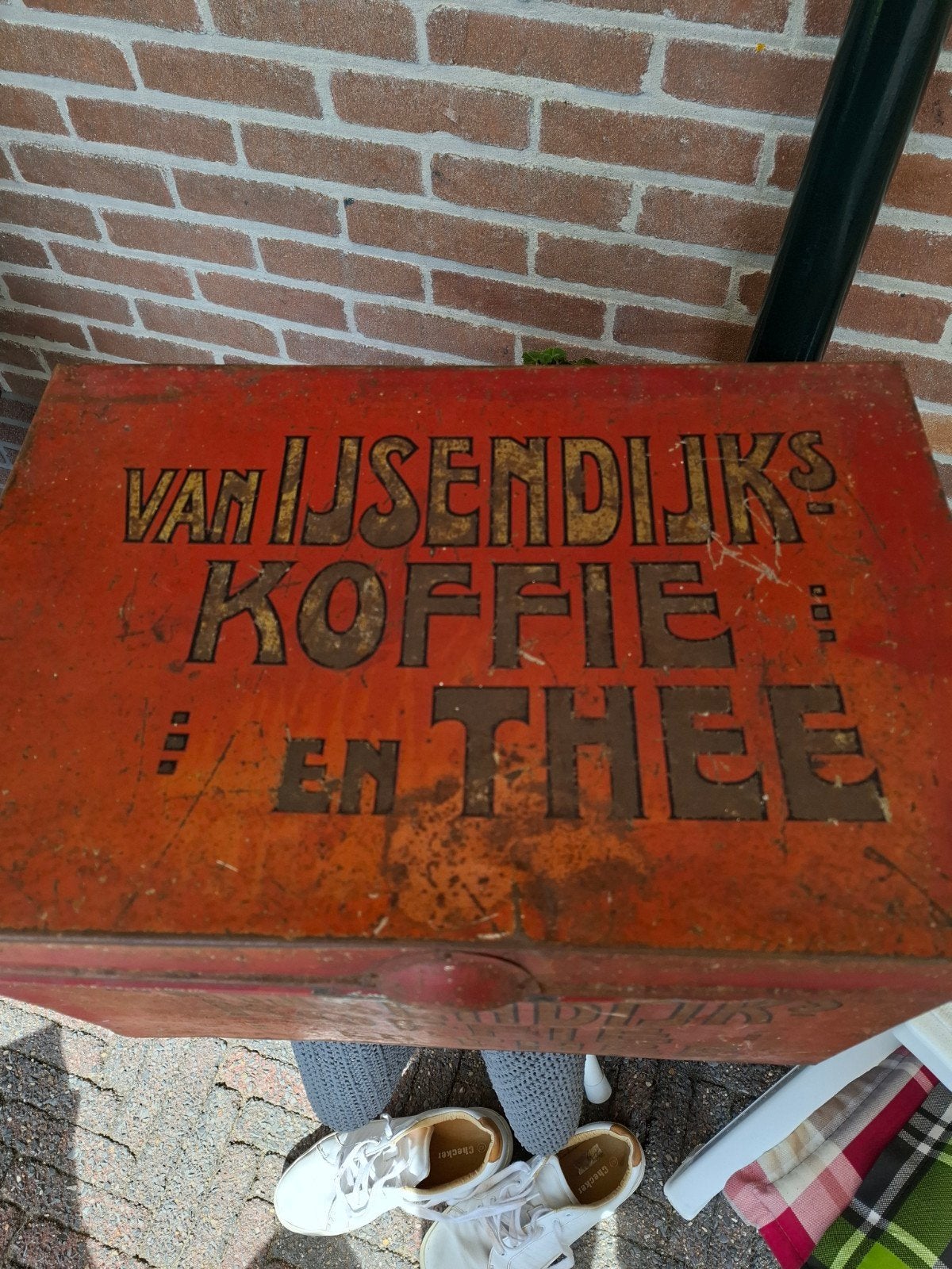 Antieke Van Ijsendijks Koffie en Thee blikken trommel, Ophalen of Verzenden