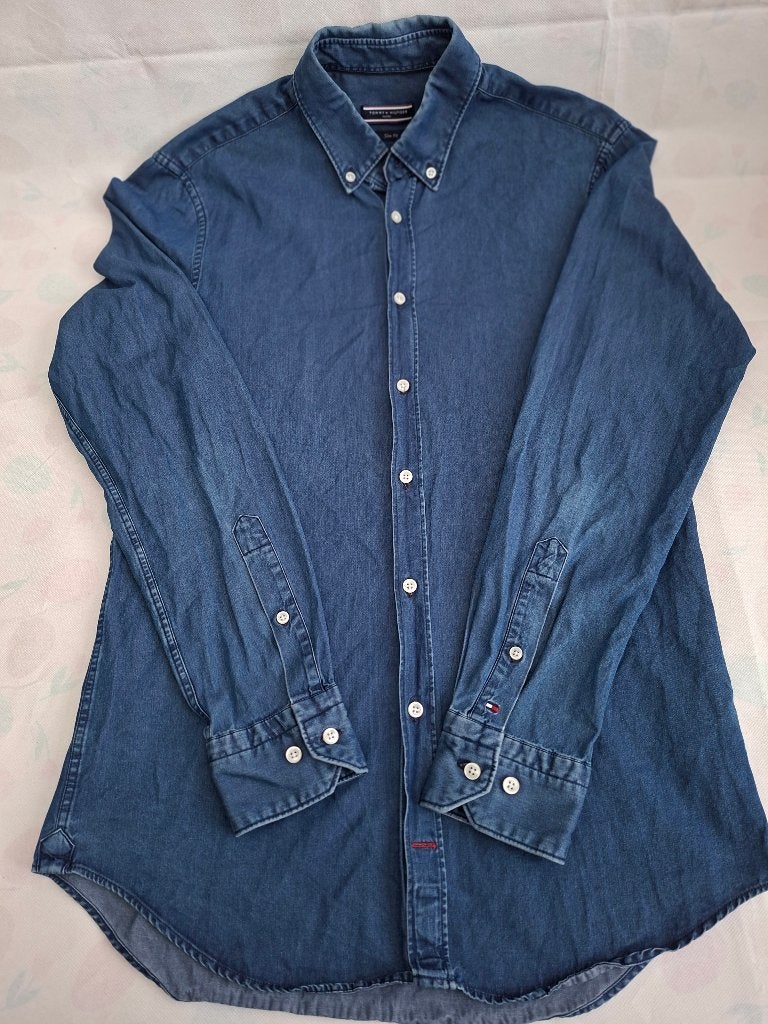 Tommy Hilfiger Tailored Slim Fit denim overhemd, Anneonline, Steenbergen, Blauw, Shop@wesell4u.nl